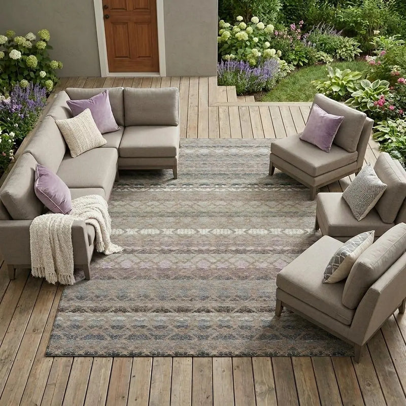 9' X 12' Taupe And Beige Striped Washable Indoor Outdoor Area Rug Homeroots Outdoor