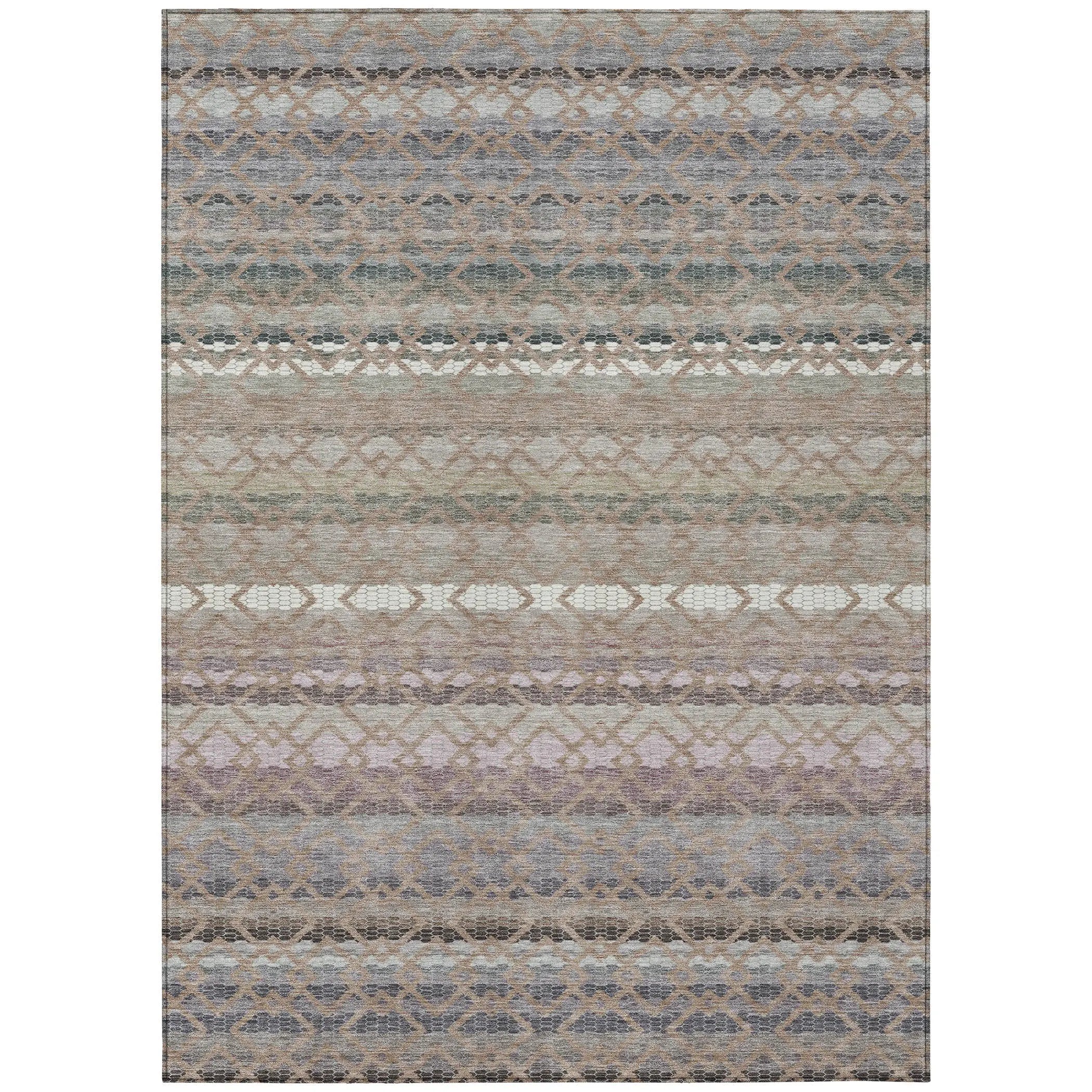 9' X 12' Taupe And Beige Striped Washable Indoor Outdoor Area Rug Homeroots Outdoor
