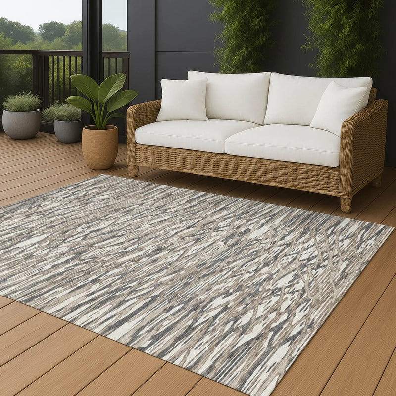 9' X 12' Taupe And Brown Abstract Washable Indoor Outdoor Area Rug Homeroots Outdoor