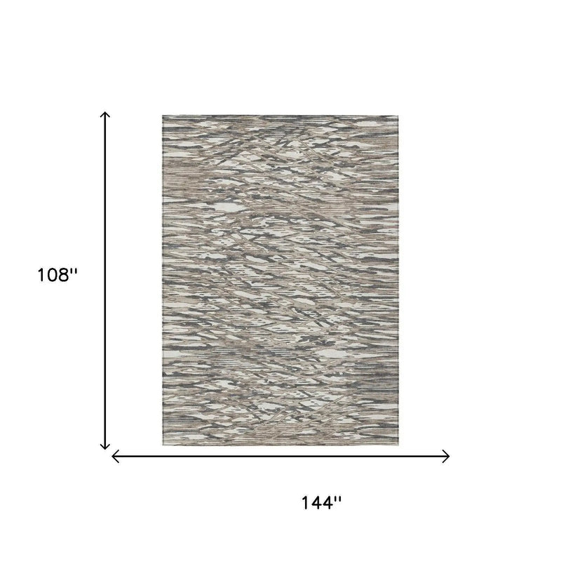 9' X 12' Taupe And Brown Abstract Washable Indoor Outdoor Area Rug Homeroots Outdoor