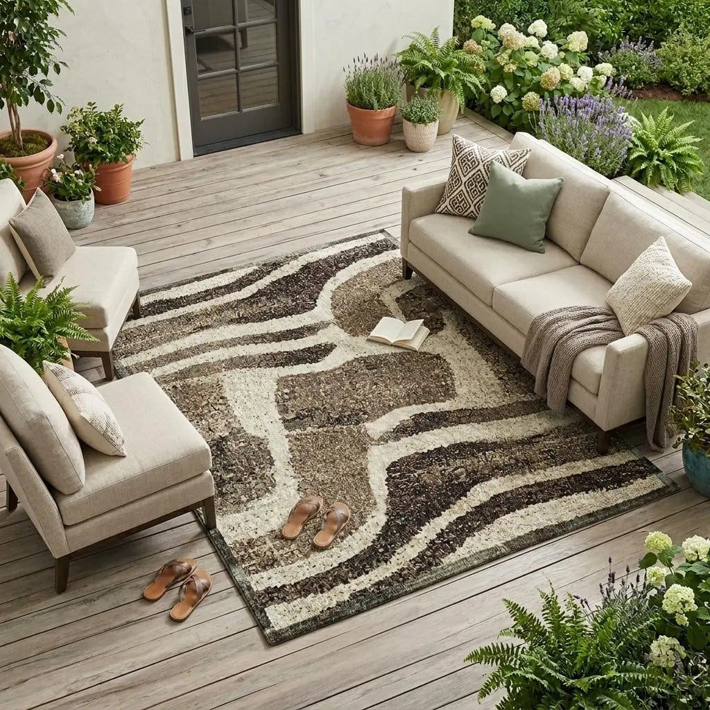 9' X 12' Taupe And Brown Abstract Washable Indoor Outdoor Area Rug Homeroots Outdoor