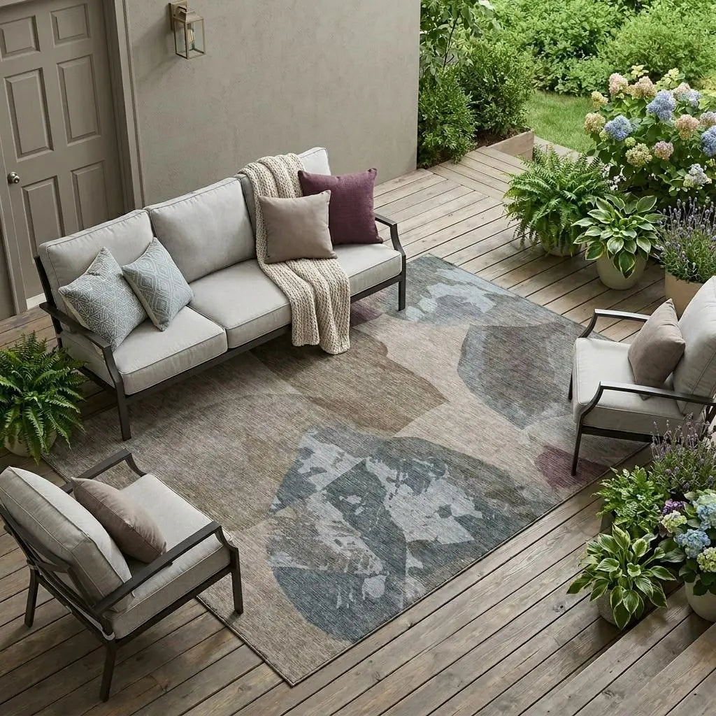 9' X 12' Taupe And Brown Abstract Washable Indoor Outdoor Area Rug Homeroots Outdoor