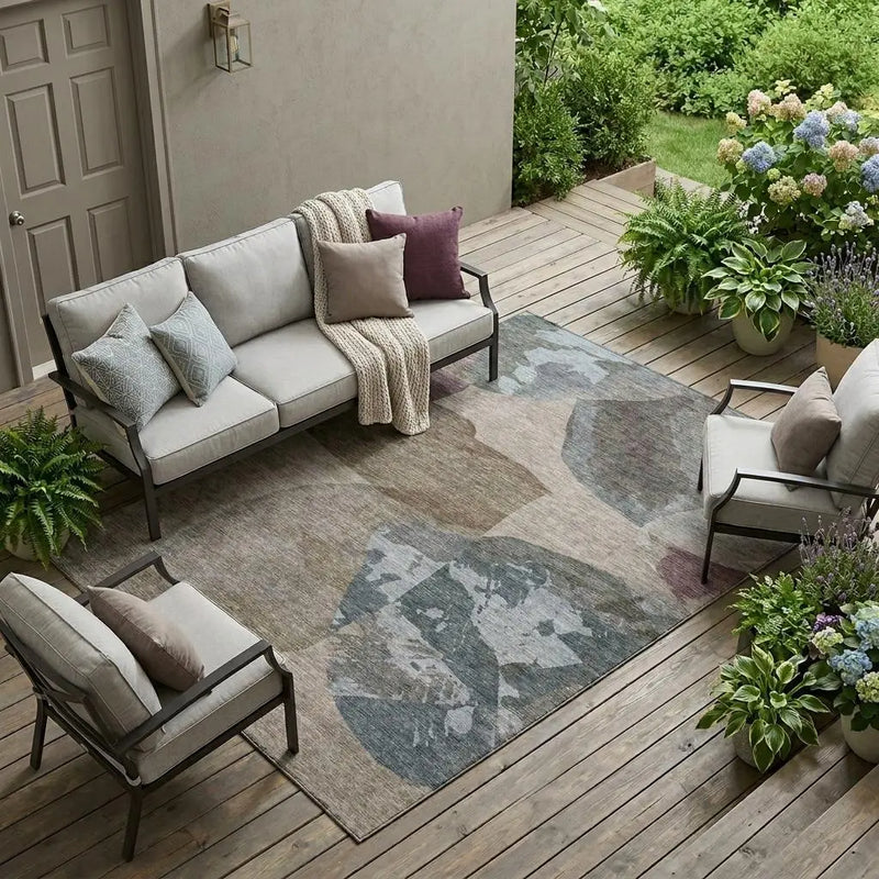 9' X 12' Taupe And Brown Abstract Washable Indoor Outdoor Area Rug Homeroots Outdoor