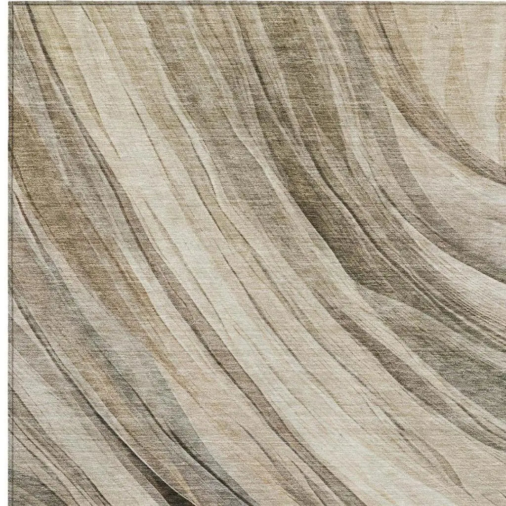 9' X 12' Taupe And Brown Abstract Washable Indoor Outdoor Area Rug Homeroots Outdoor