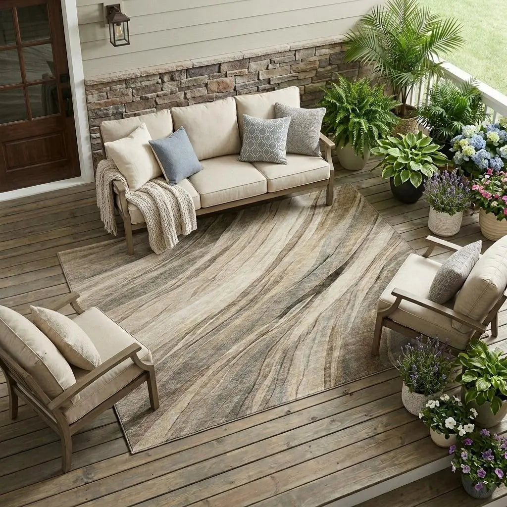9' X 12' Taupe And Brown Abstract Washable Indoor Outdoor Area Rug Homeroots Outdoor