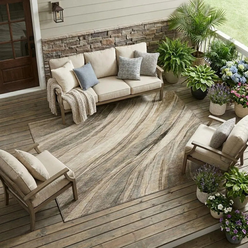 9' X 12' Taupe And Brown Abstract Washable Indoor Outdoor Area Rug Homeroots Outdoor