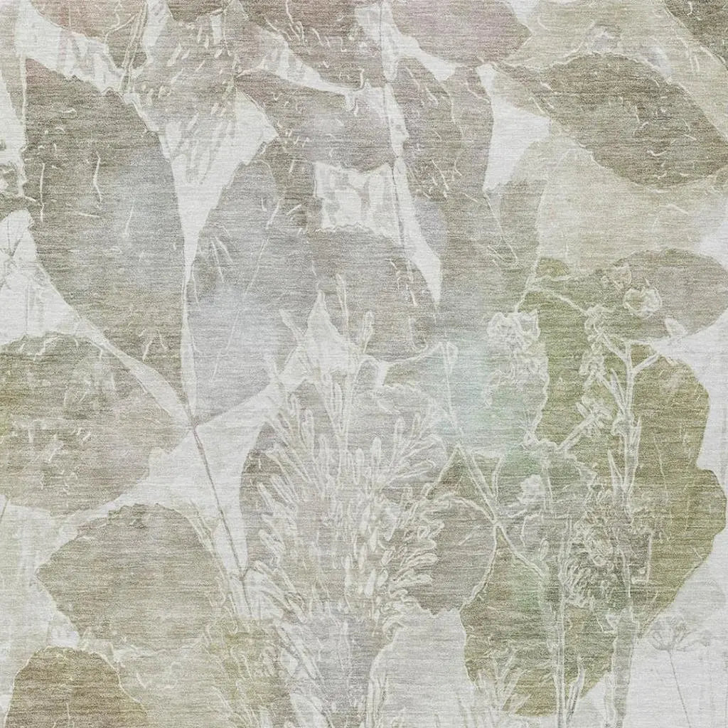 9' X 12' Taupe And Brown Botanical Leaves Washable Indoor Outdoor Area Rug Homeroots Outdoor