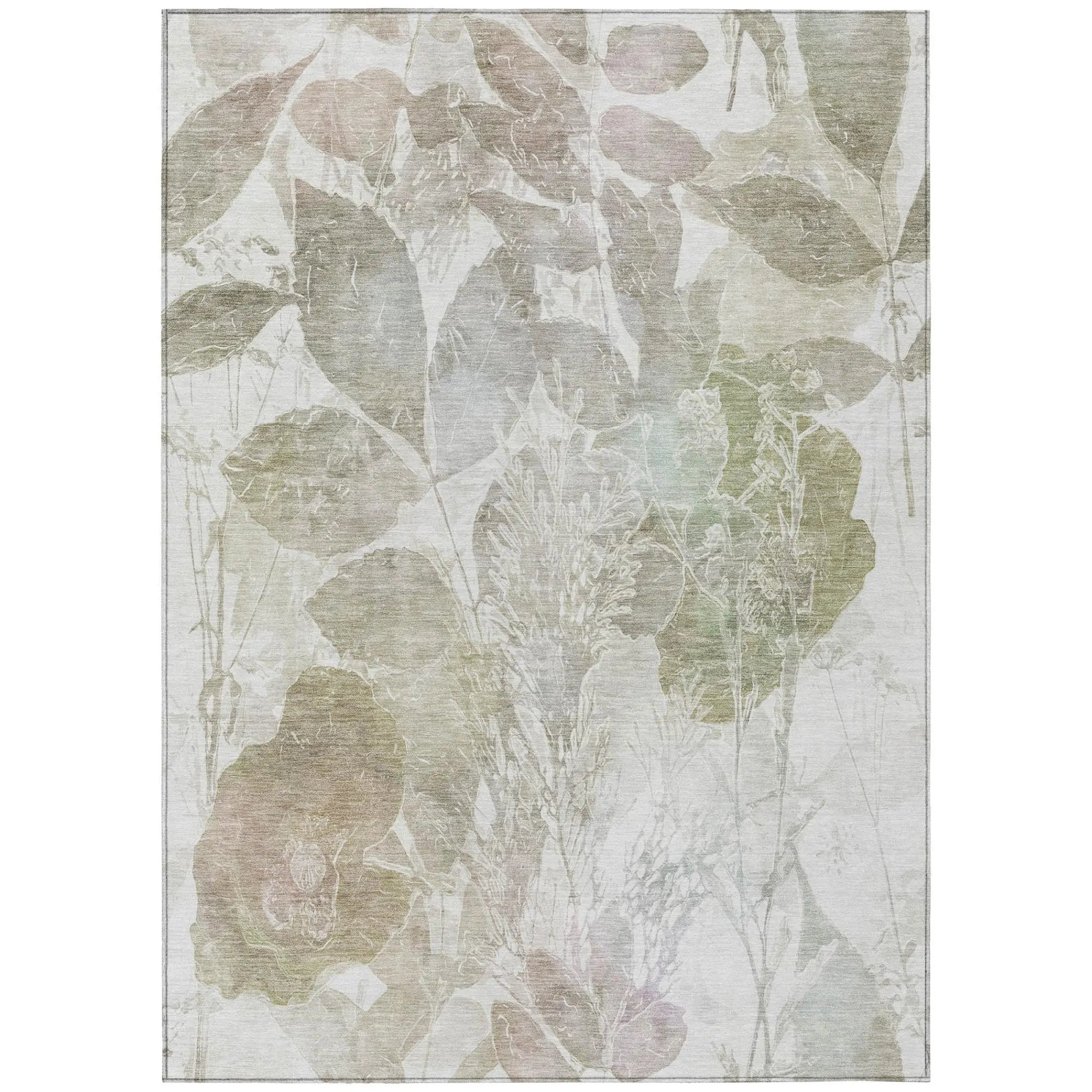 9' X 12' Taupe And Brown Botanical Leaves Washable Indoor Outdoor Area Rug Homeroots Outdoor
