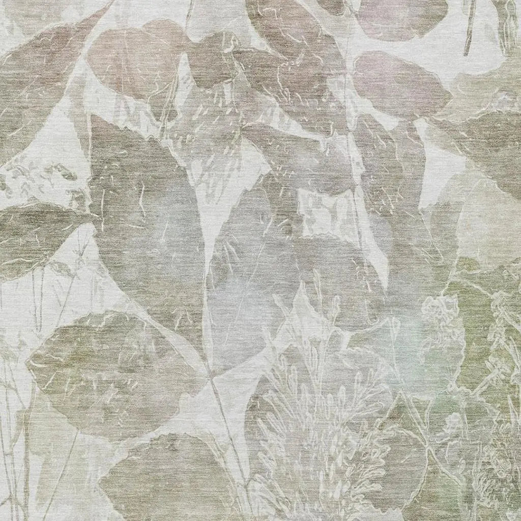 9' X 12' Taupe And Brown Botanical Leaves Washable Indoor Outdoor Area Rug Homeroots Outdoor