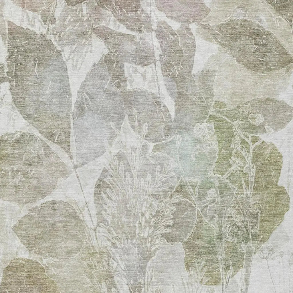 9' X 12' Taupe And Brown Botanical Leaves Washable Indoor Outdoor Area Rug Homeroots Outdoor