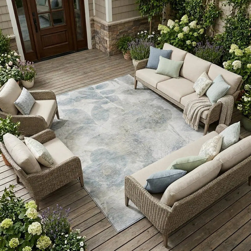 9' X 12' Taupe And Brown Floral Washable Indoor Outdoor Area Rug Homeroots Outdoor