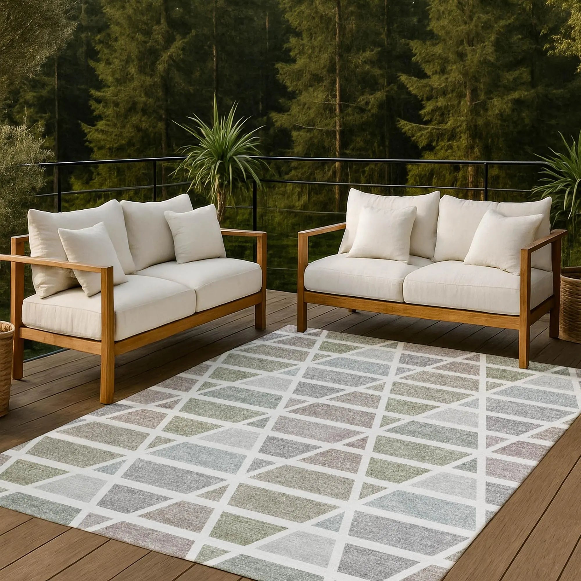 9' X 12' Taupe And Brown Geometric Washable Indoor Outdoor Area Rug Homeroots Outdoor
