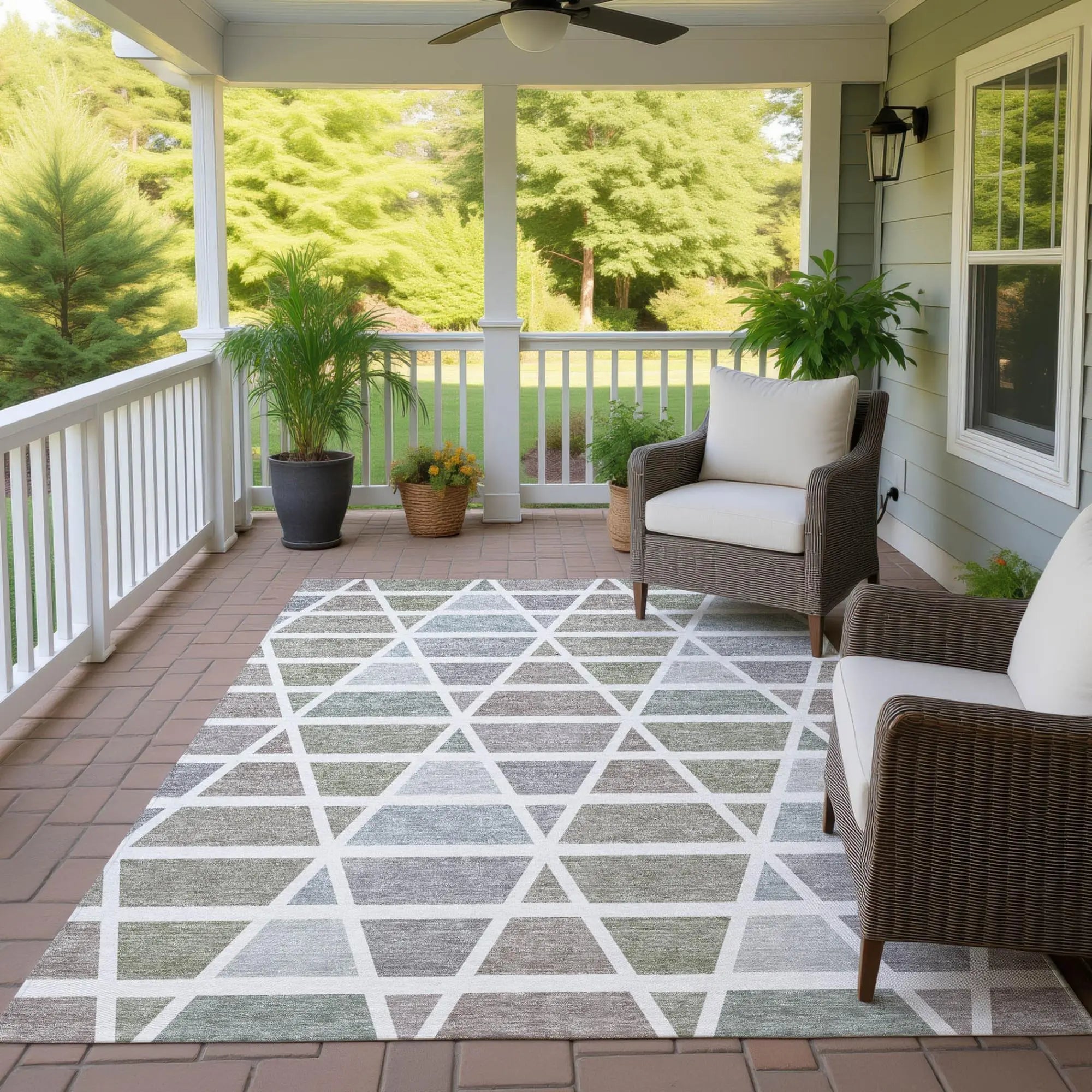9' X 12' Taupe And Brown Geometric Washable Indoor Outdoor Area Rug Homeroots Outdoor