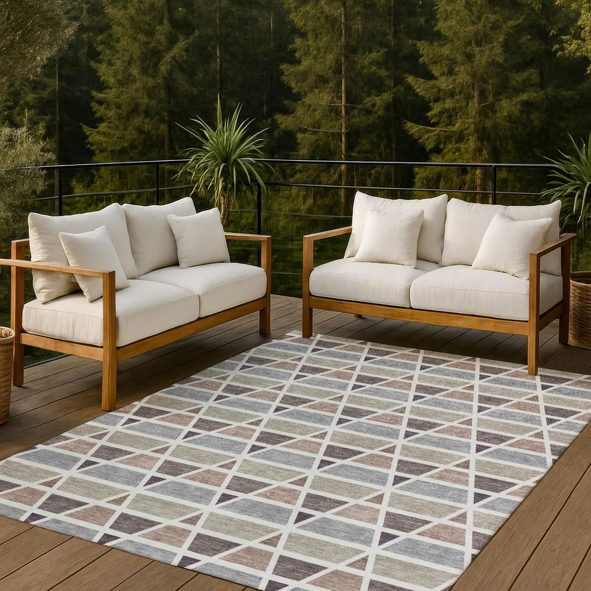 9' X 12' Taupe And Brown Geometric Washable Indoor Outdoor Area Rug Homeroots Outdoor