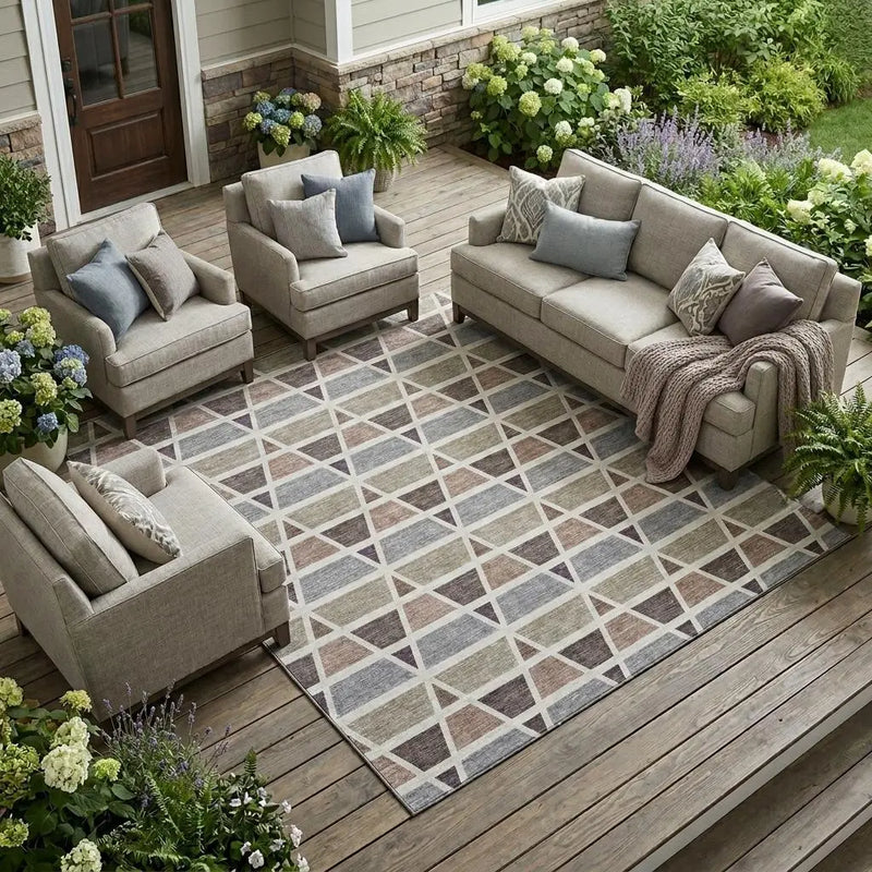 9' X 12' Taupe And Brown Geometric Washable Indoor Outdoor Area Rug Homeroots Outdoor