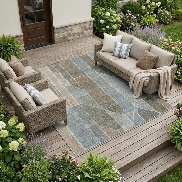 9' X 12' Taupe And Brown Geometric Washable Indoor Outdoor Area Rug Homeroots Outdoor