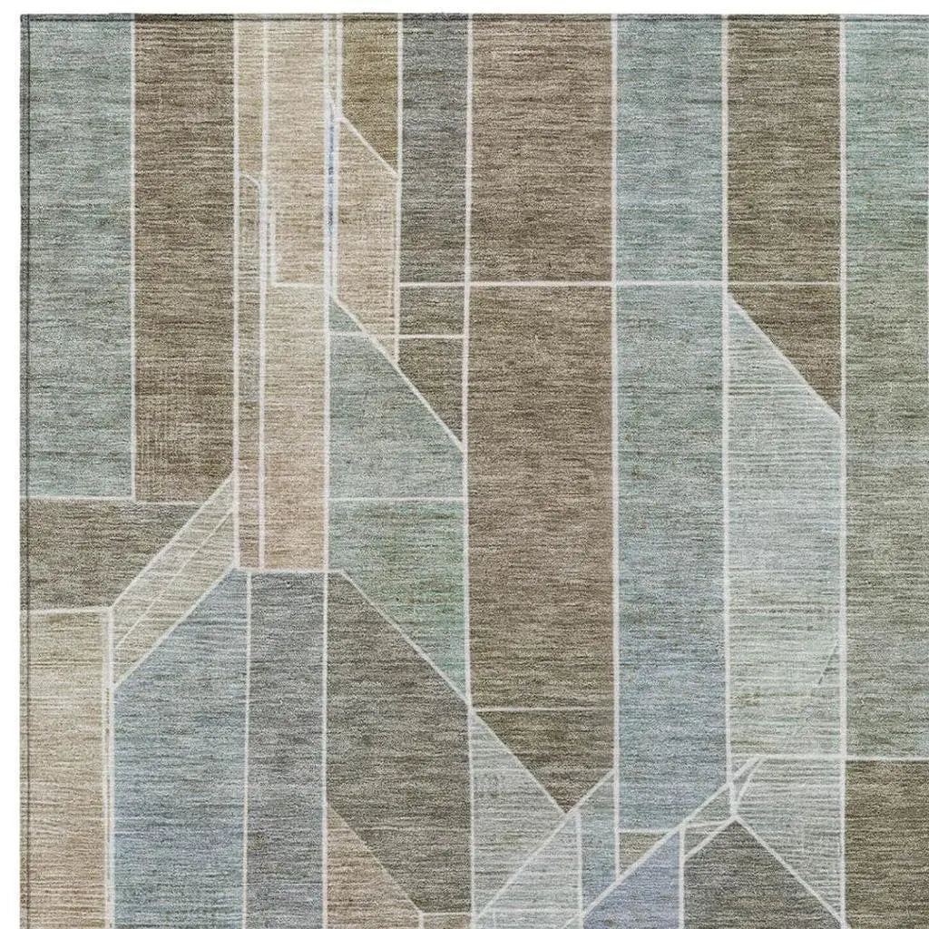 9' X 12' Taupe And Brown Geometric Washable Indoor Outdoor Area Rug Homeroots Outdoor