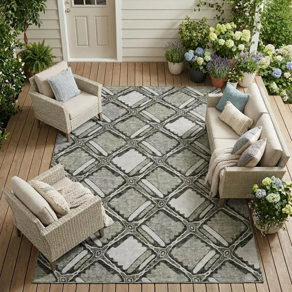 9' X 12' Taupe And Brown Geometric Washable Indoor Outdoor Area Rug Homeroots Outdoor