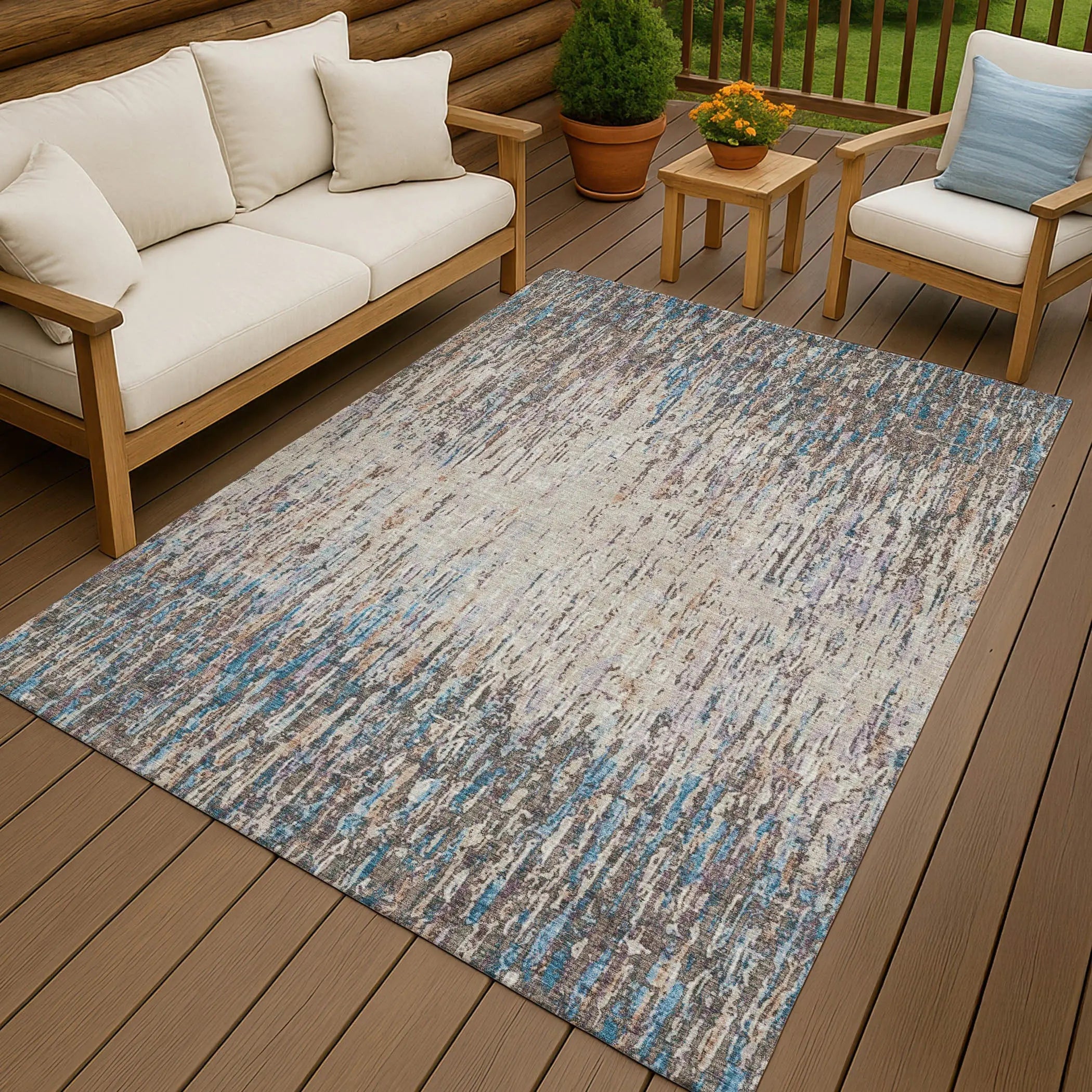 9' X 12' Taupe And Brown Striped Washable Indoor Outdoor Area Rug Homeroots Outdoor
