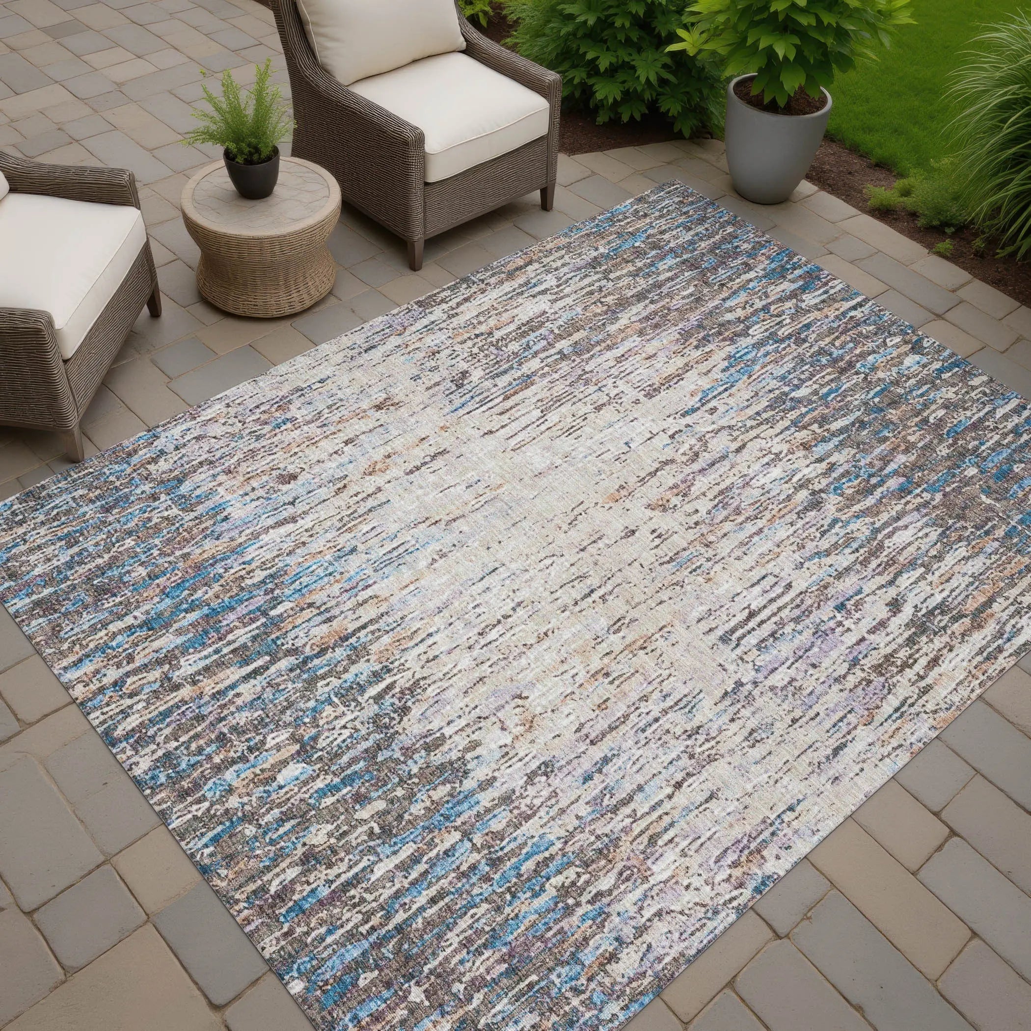 9' X 12' Taupe And Brown Striped Washable Indoor Outdoor Area Rug Homeroots Outdoor