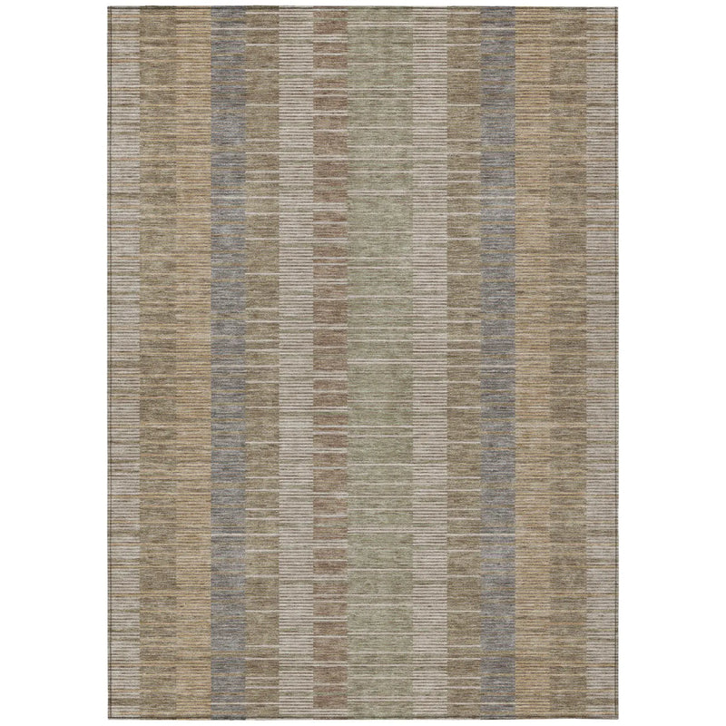 9' X 12' Taupe And Brown Striped Washable Indoor Outdoor Area Rug Homeroots Outdoor