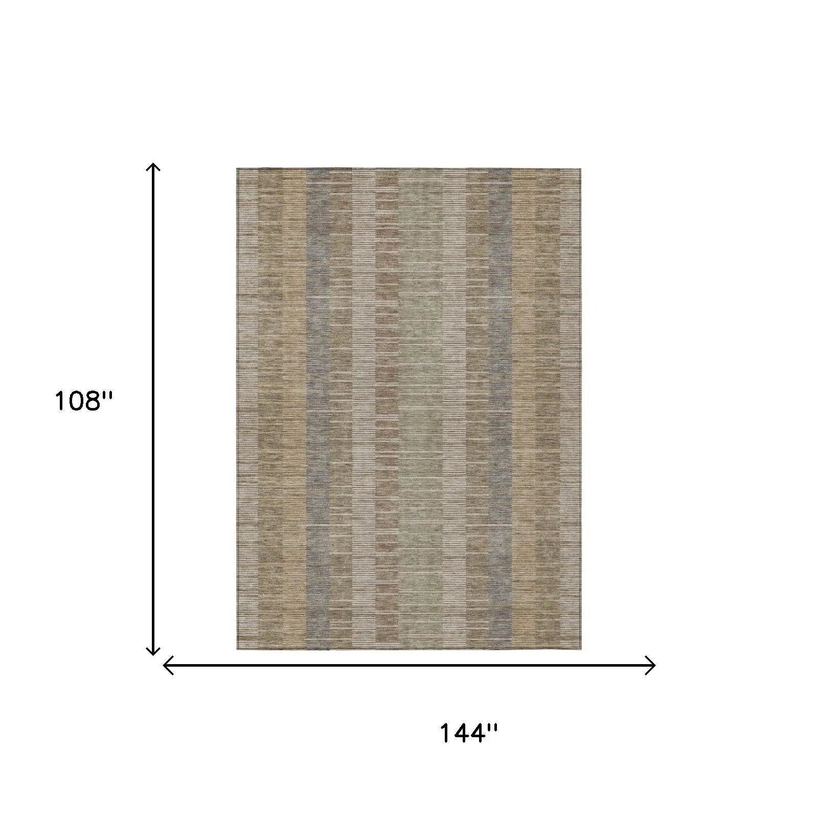 9' X 12' Taupe And Brown Striped Washable Indoor Outdoor Area Rug Homeroots Outdoor