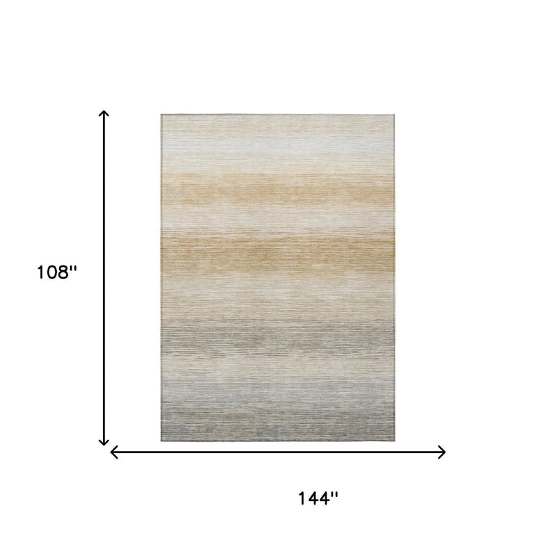 9' X 12' Taupe And Brown Striped Washable Indoor Outdoor Area Rug Homeroots Outdoor