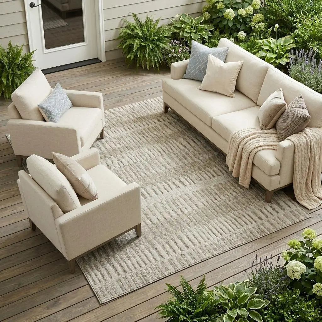 9' X 12' Taupe And Brown Striped Washable Indoor Outdoor Area Rug Homeroots Outdoor