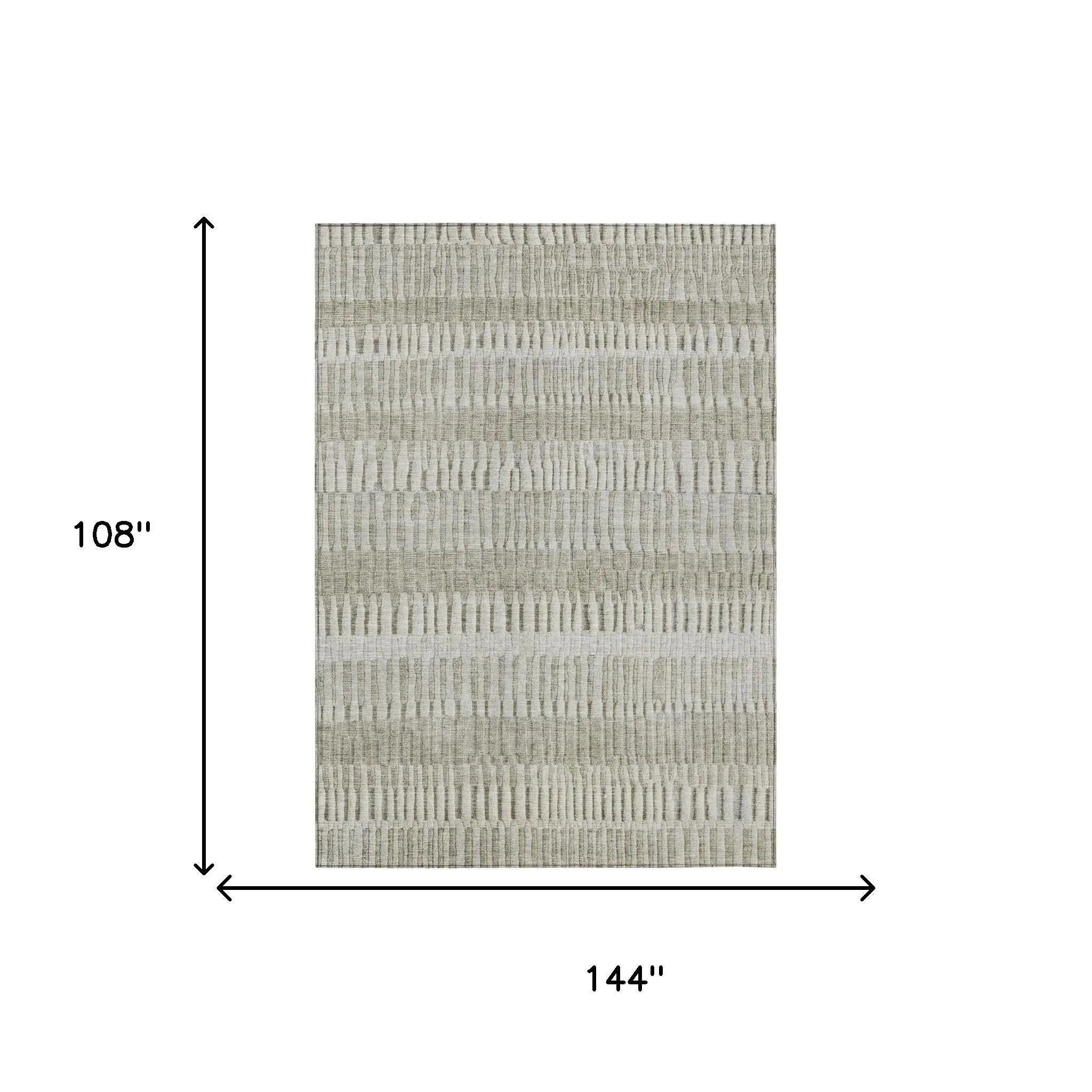 9' X 12' Taupe And Brown Striped Washable Indoor Outdoor Area Rug Homeroots Outdoor