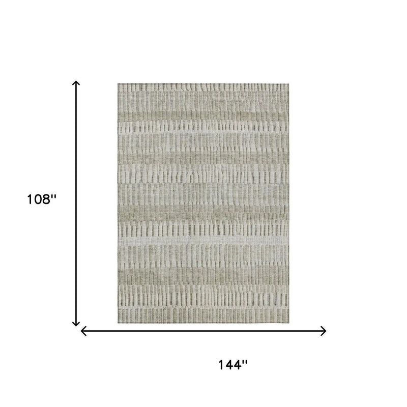 9' X 12' Taupe And Brown Striped Washable Indoor Outdoor Area Rug Homeroots Outdoor