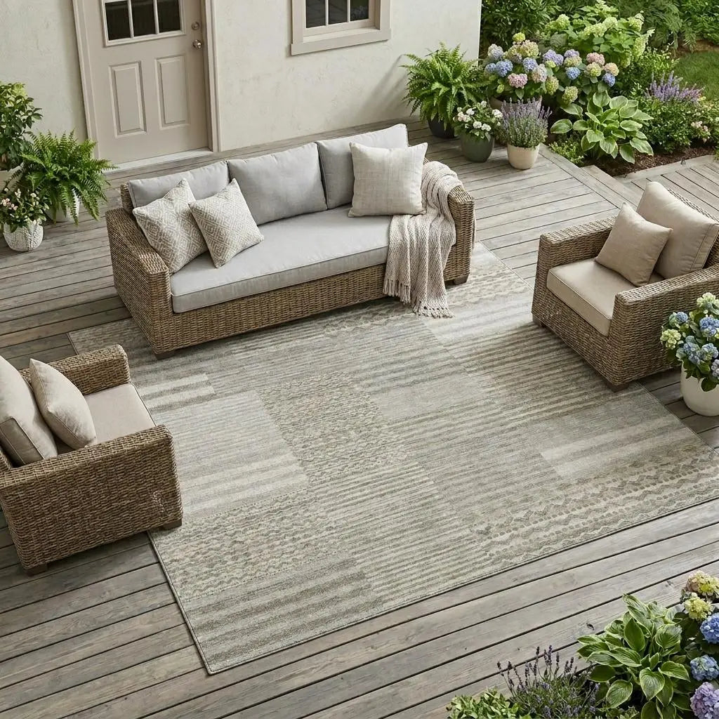 9' X 12' Taupe And Brown Striped Washable Indoor Outdoor Area Rug Homeroots Outdoor