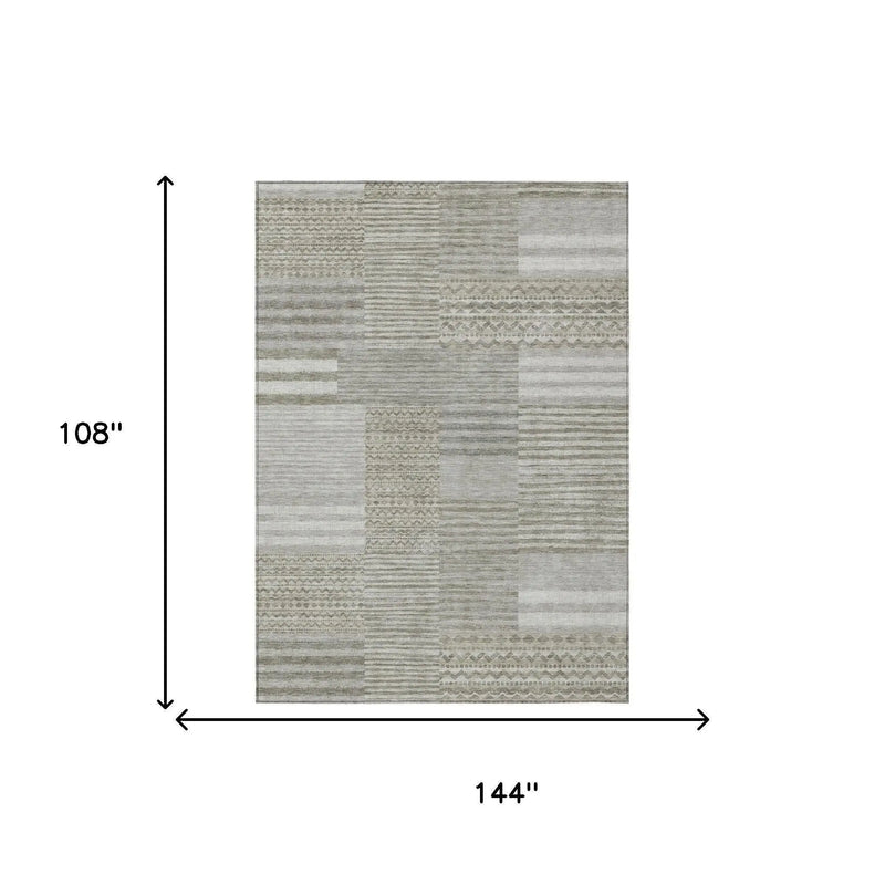 9' X 12' Taupe And Brown Striped Washable Indoor Outdoor Area Rug Homeroots Outdoor