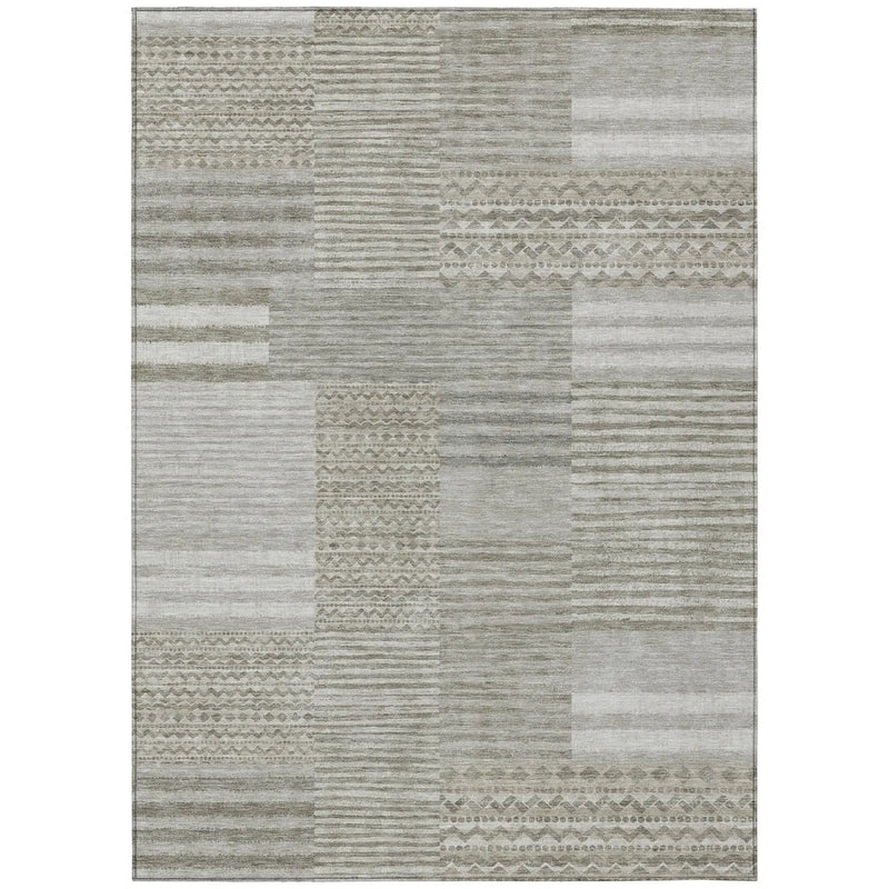 9' X 12' Taupe And Brown Striped Washable Indoor Outdoor Area Rug Homeroots Outdoor