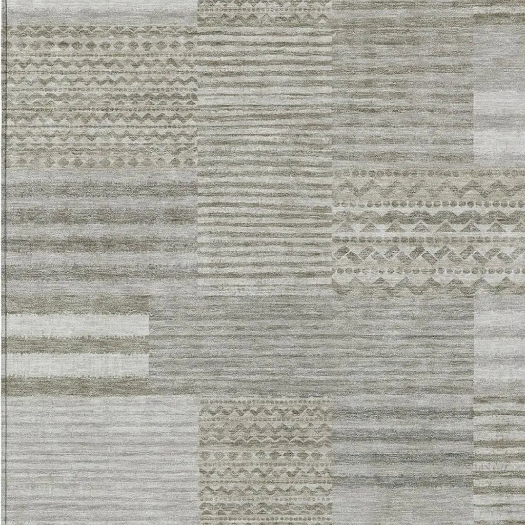 9' X 12' Taupe And Brown Striped Washable Indoor Outdoor Area Rug Homeroots Outdoor