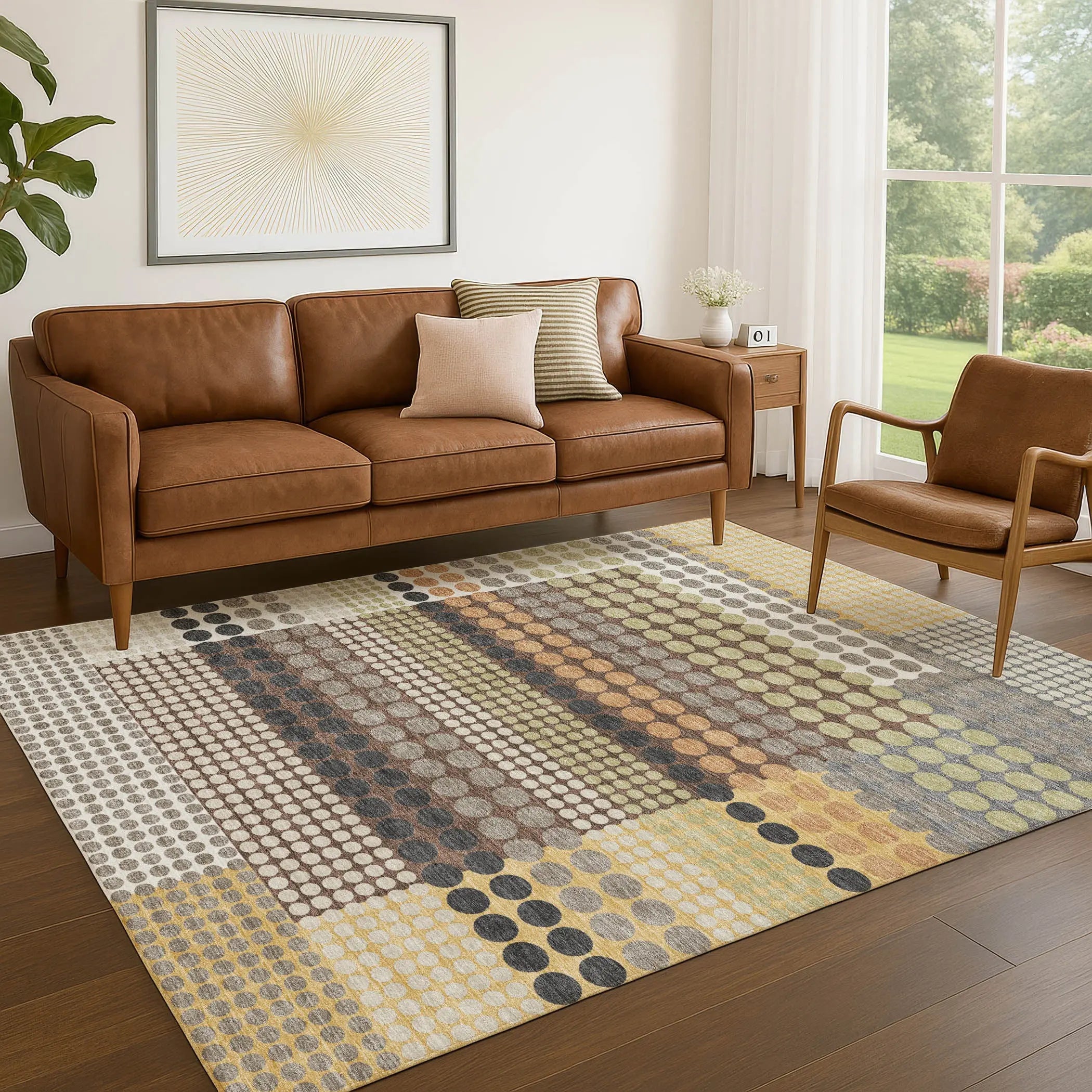 9' X 12' Taupe And Gold Geometric Washable Indoor Outdoor Area Rug Homeroots Outdoor