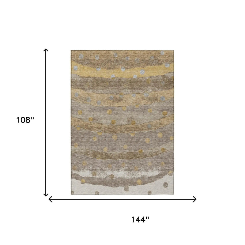 9' X 12' Taupe And Gold Striped Washable Indoor Outdoor Area Rug Homeroots Outdoor