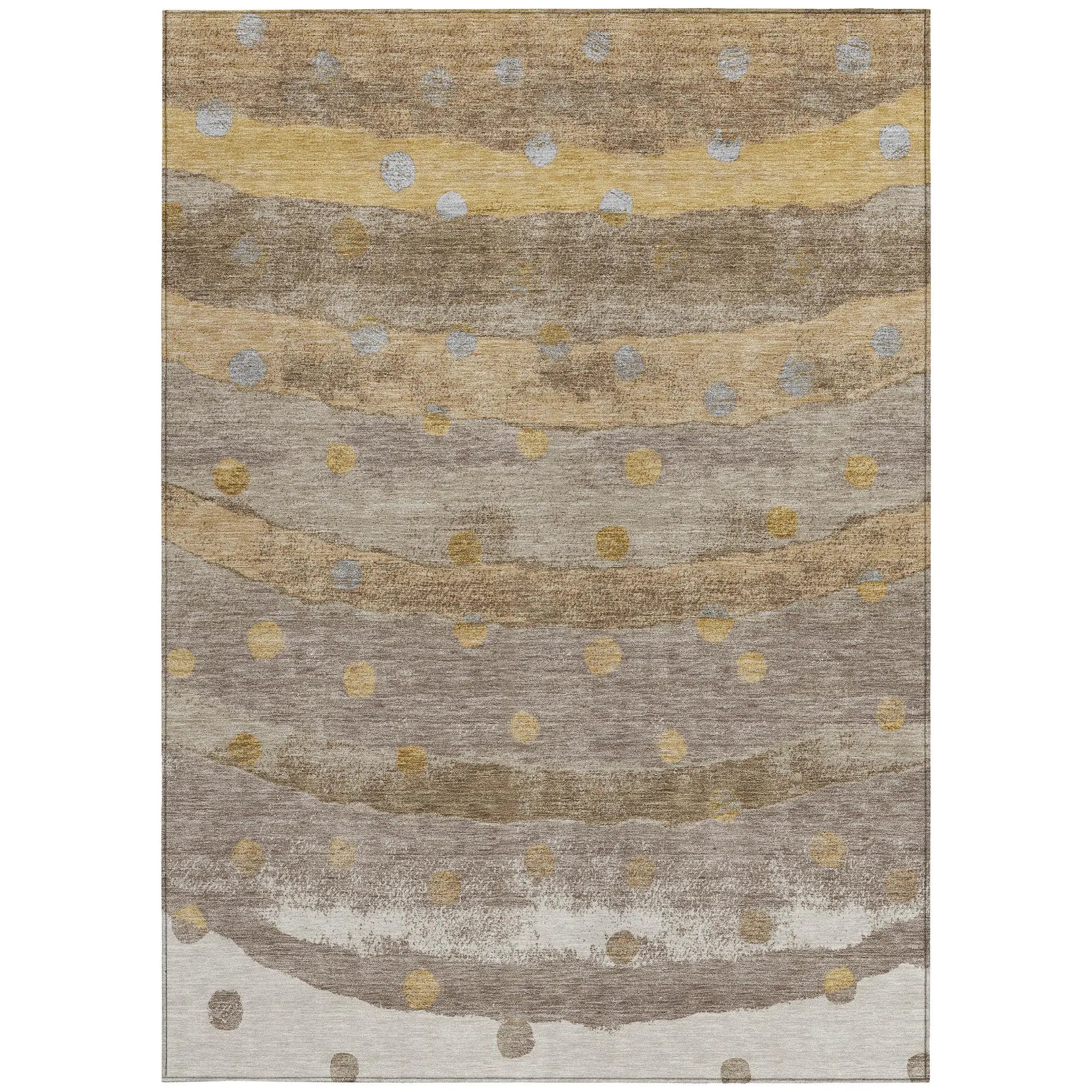 9' X 12' Taupe And Gold Striped Washable Indoor Outdoor Area Rug Homeroots Outdoor