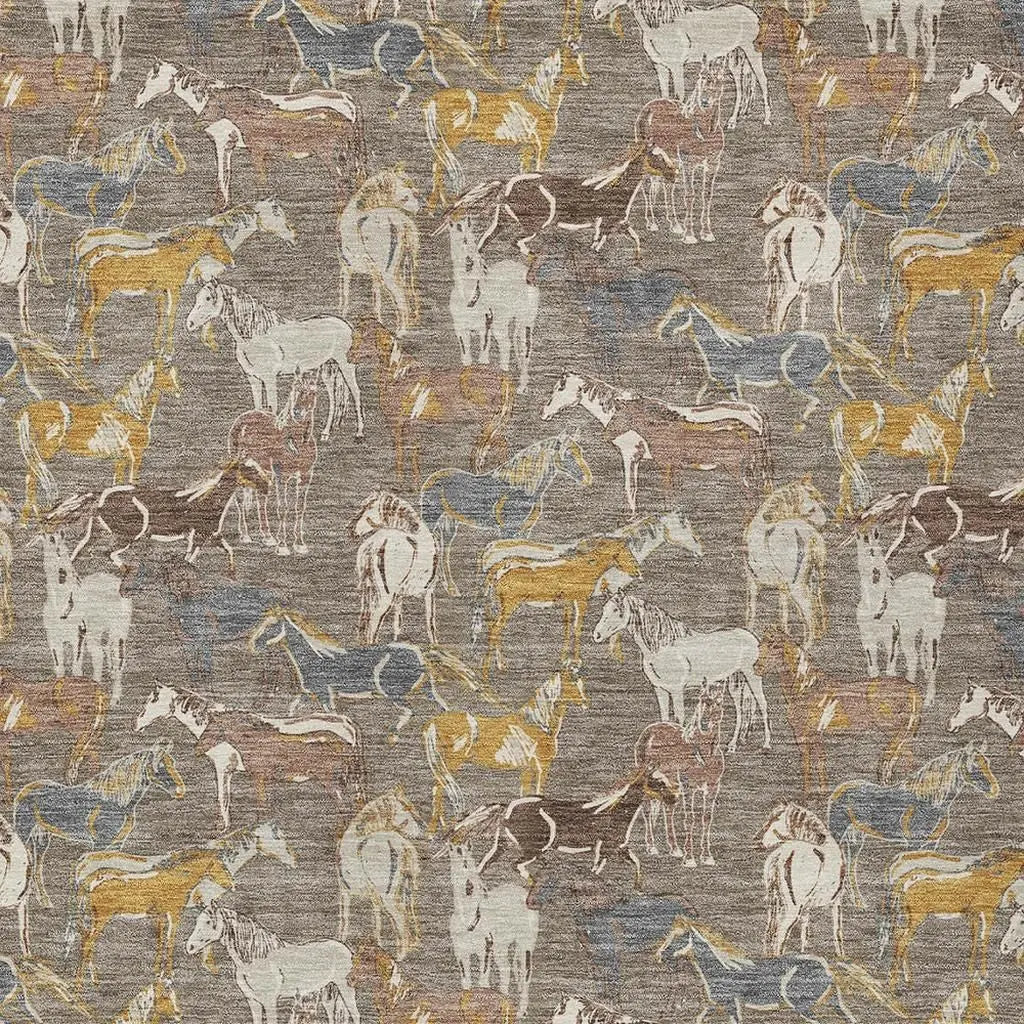 9' X 12' Taupe And Gray Horse Washable Indoor Outdoor Area Rug Homeroots Outdoor