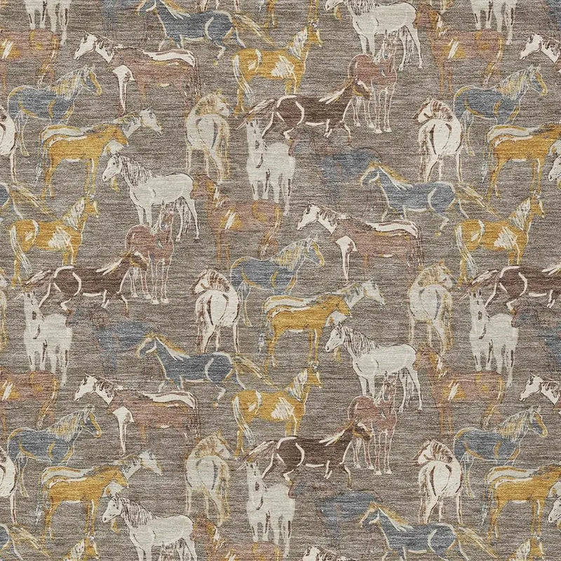 9' X 12' Taupe And Gray Horse Washable Indoor Outdoor Area Rug Homeroots Outdoor