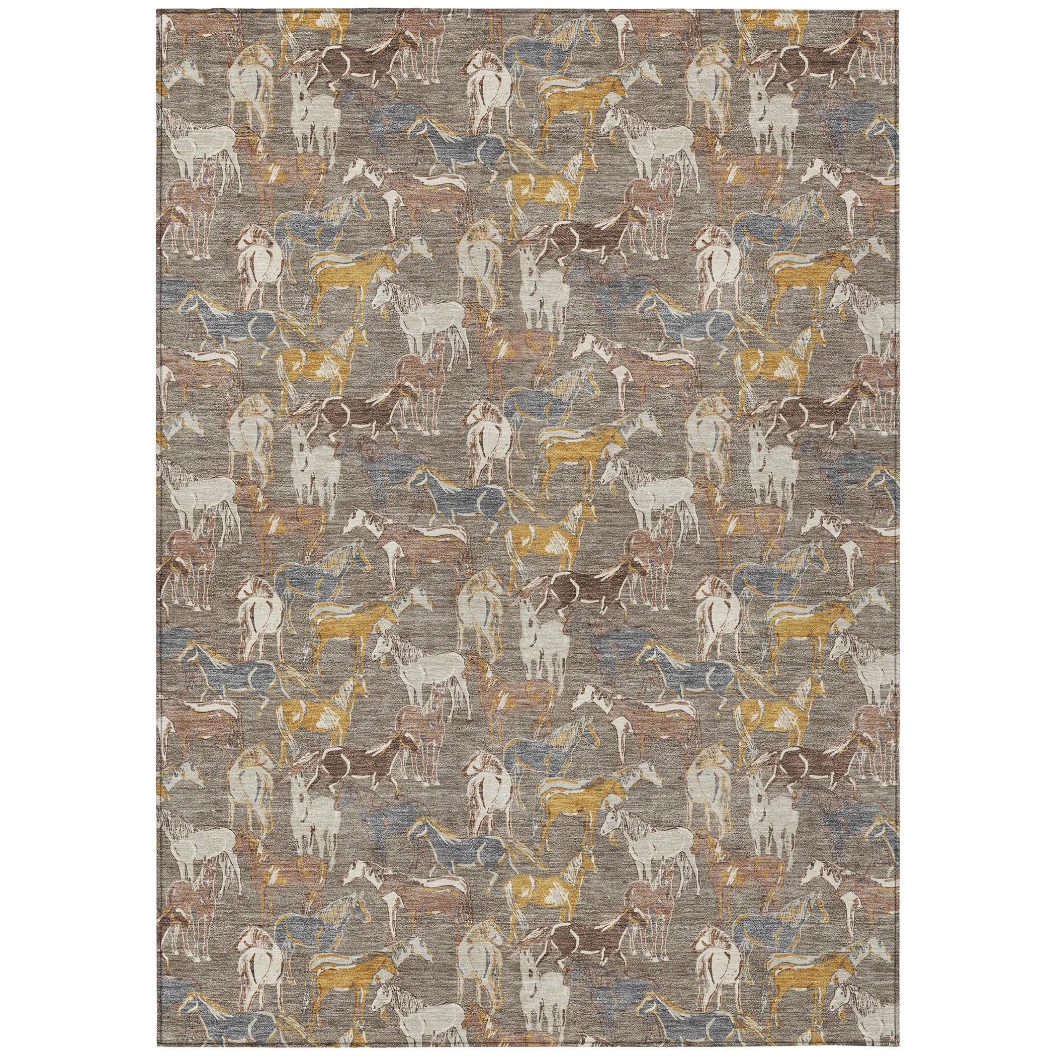 9' X 12' Taupe And Gray Horse Washable Indoor Outdoor Area Rug Homeroots Outdoor