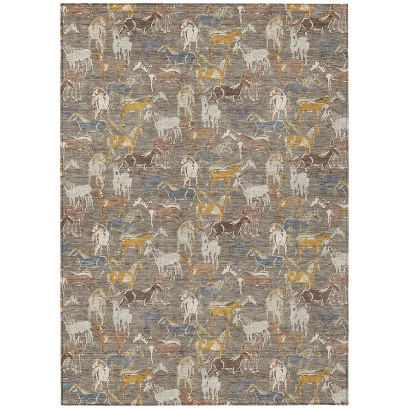 9' X 12' Taupe And Gray Horse Washable Indoor Outdoor Area Rug Homeroots Outdoor