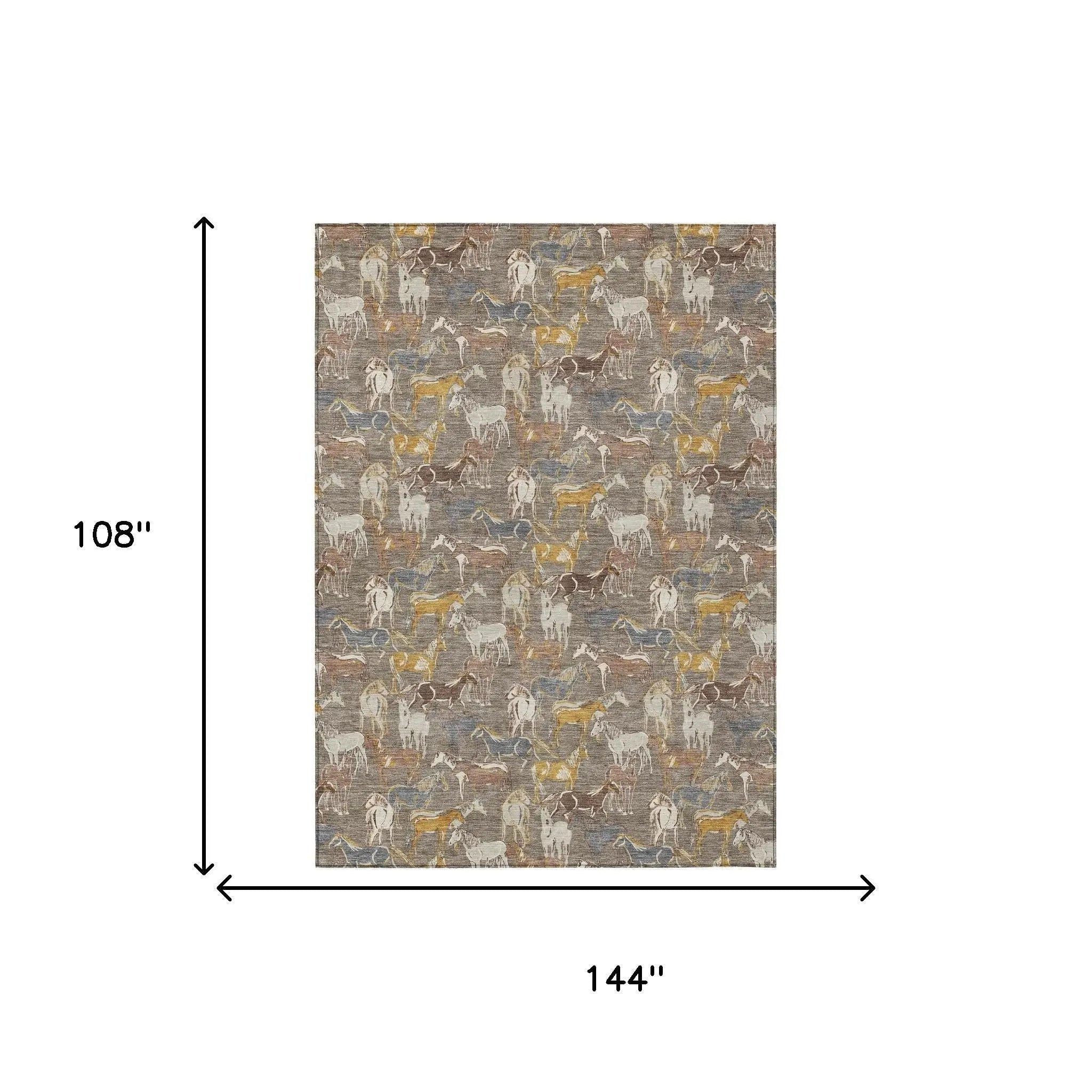 9' X 12' Taupe And Gray Horse Washable Indoor Outdoor Area Rug Homeroots Outdoor