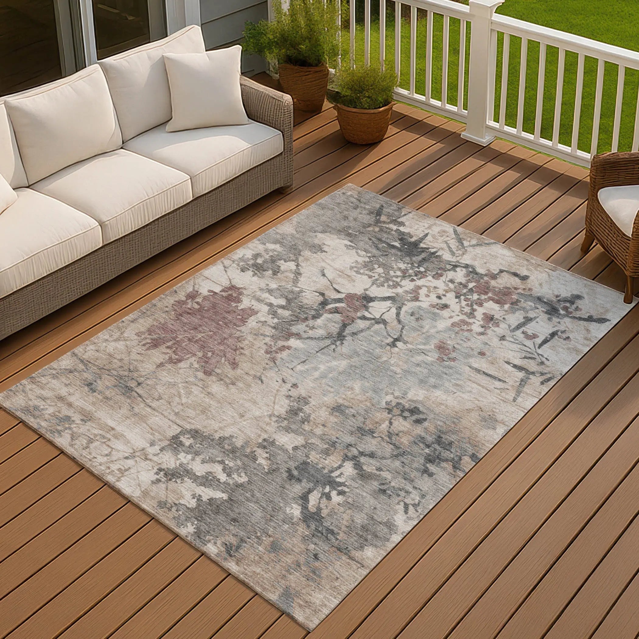 9' X 12' Taupe And Green Abstract Washable Indoor Outdoor Area Rug Homeroots Outdoor
