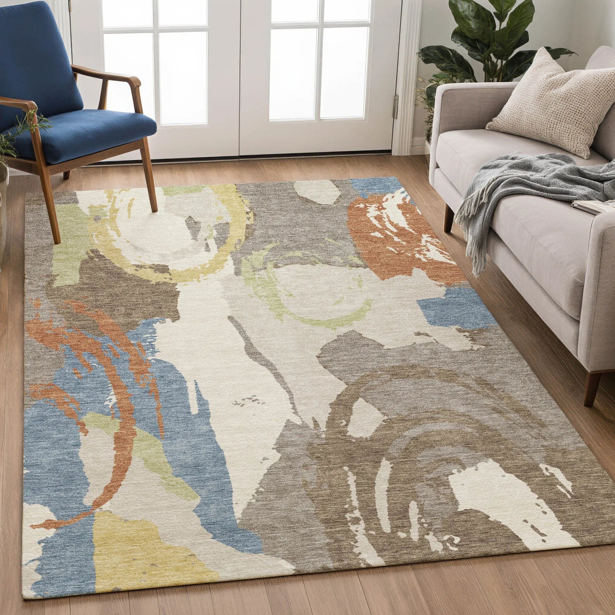9' X 12' Taupe And Ivory Abstract Washable Indoor Outdoor Area Rug Homeroots Outdoor