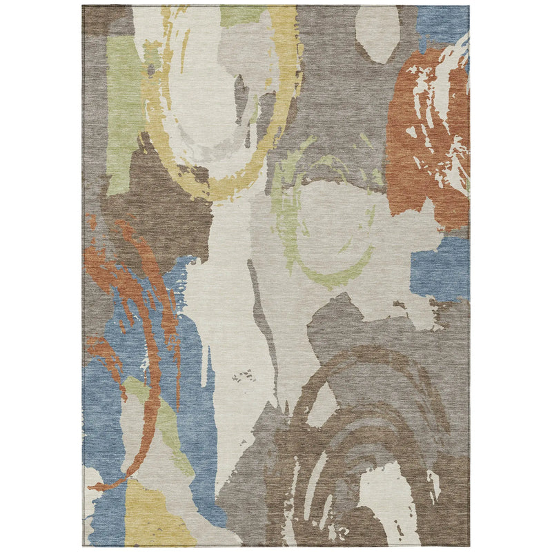 9' X 12' Taupe And Ivory Abstract Washable Indoor Outdoor Area Rug Homeroots Outdoor