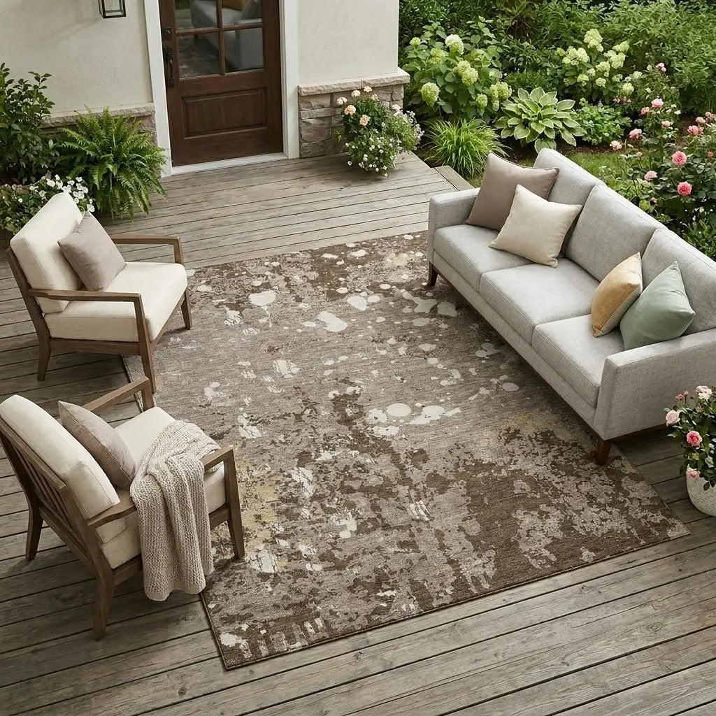 9' X 12' Taupe And Ivory Abstract Washable Indoor Outdoor Area Rug Homeroots Outdoor
