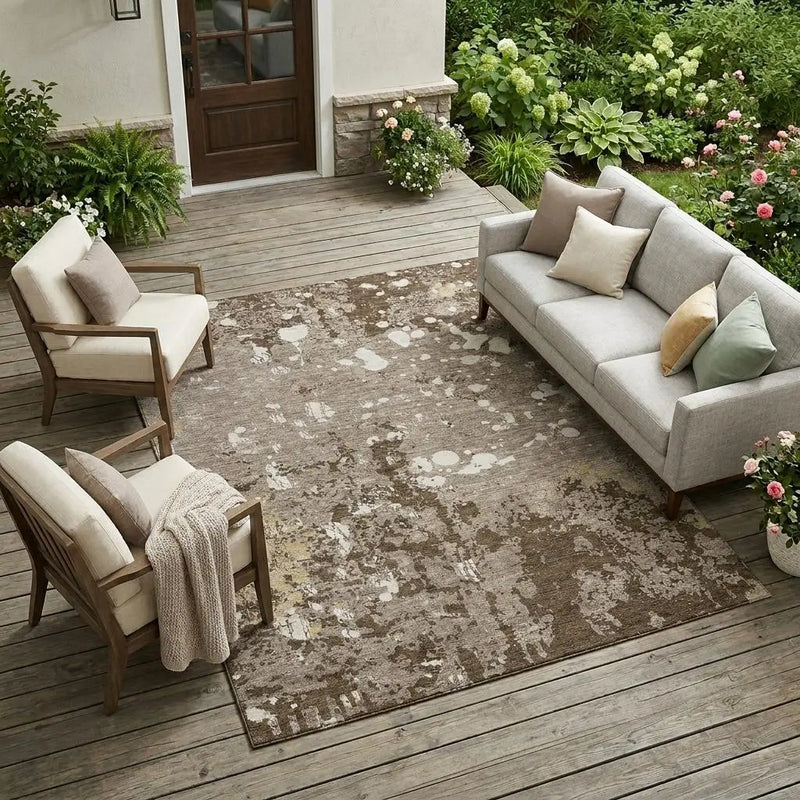 9' X 12' Taupe And Ivory Abstract Washable Indoor Outdoor Area Rug Homeroots Outdoor