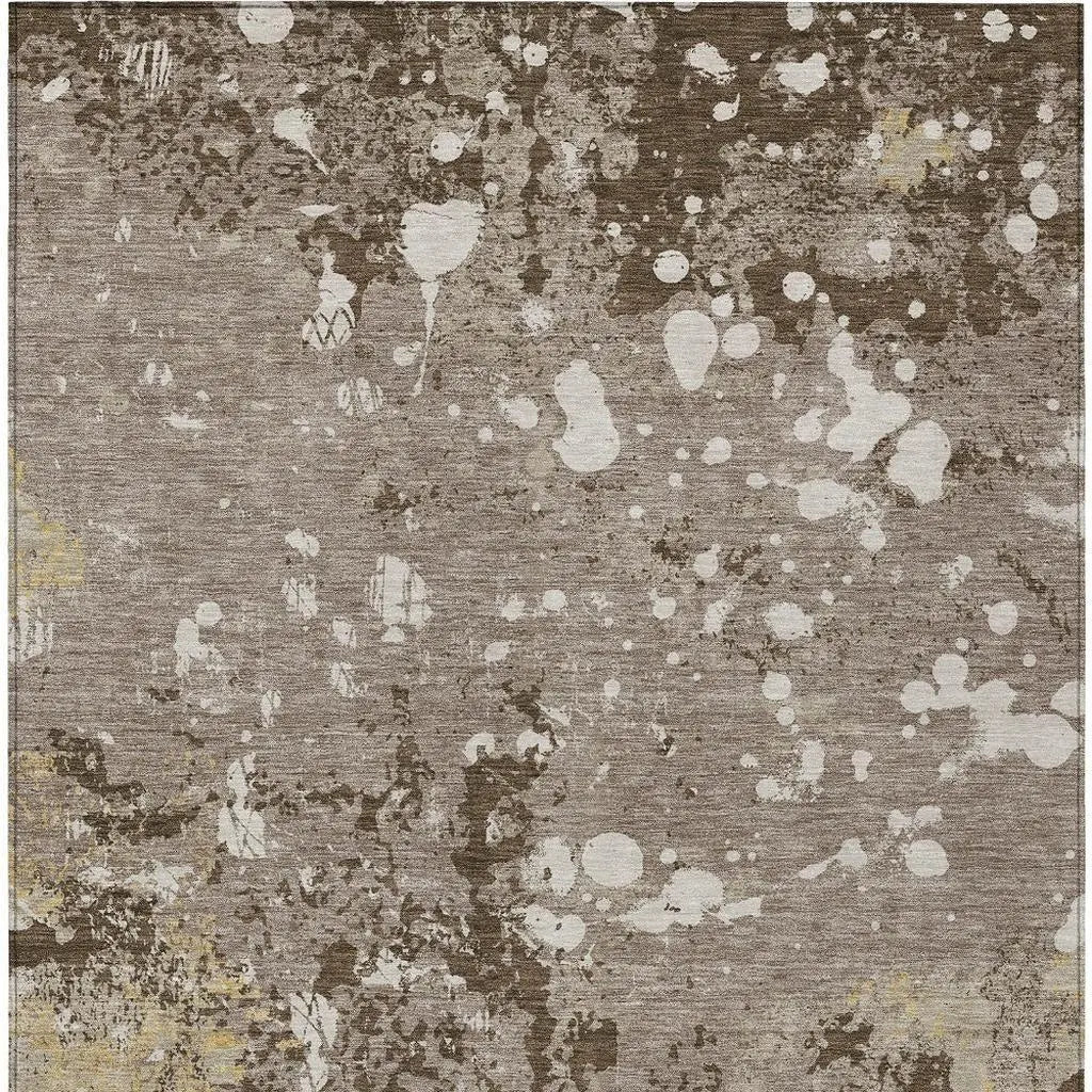 9' X 12' Taupe And Ivory Abstract Washable Indoor Outdoor Area Rug Homeroots Outdoor