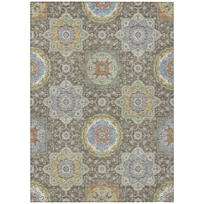 9' X 12' Taupe And Ivory Floral Medallion Washable Indoor Outdoor Area Rug Homeroots Outdoor