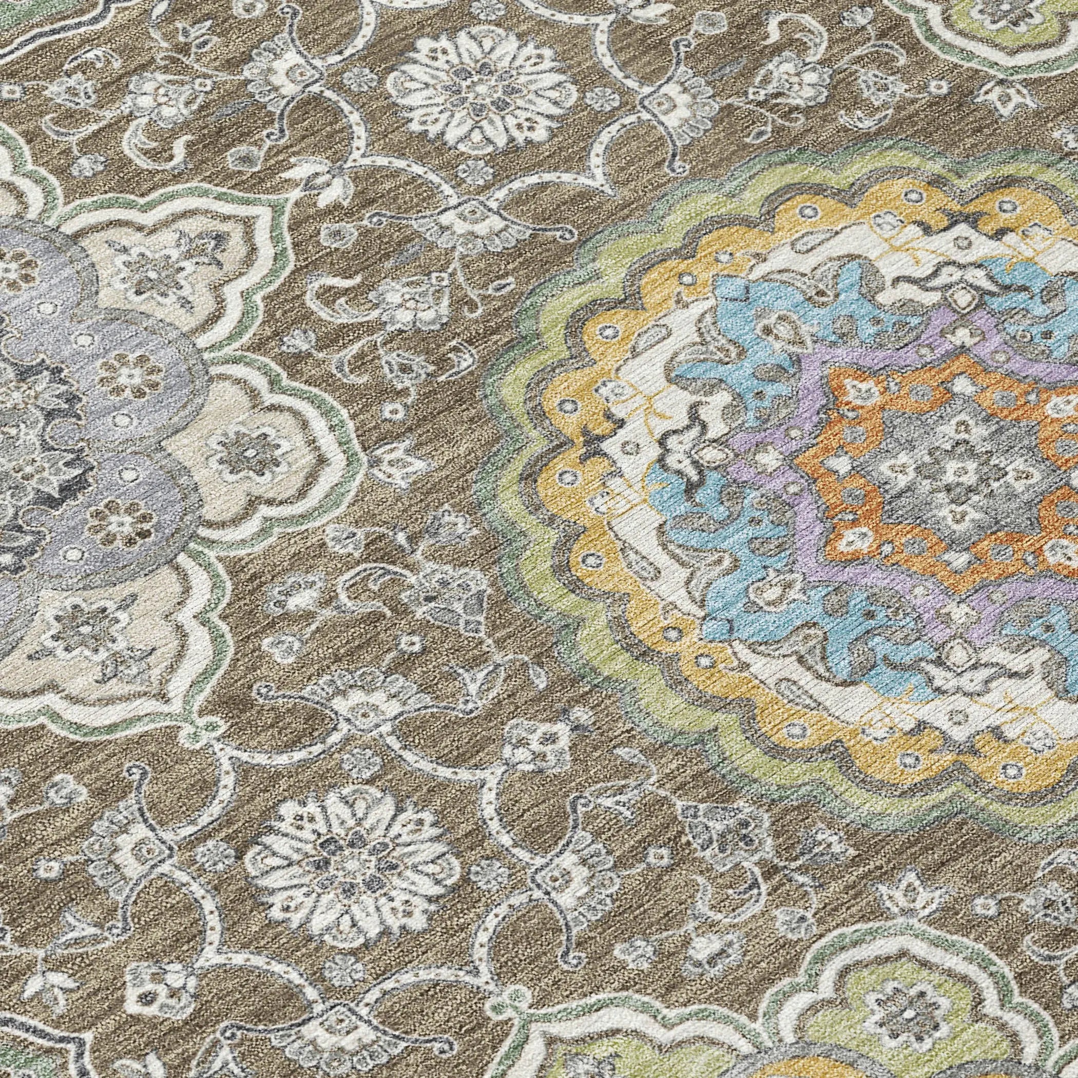 9' X 12' Taupe And Ivory Floral Medallion Washable Indoor Outdoor Area Rug Homeroots Outdoor